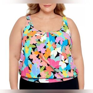 SWIM SOLUTIONS Plus Size Shirred Neck Blouson Underwire Tankini
